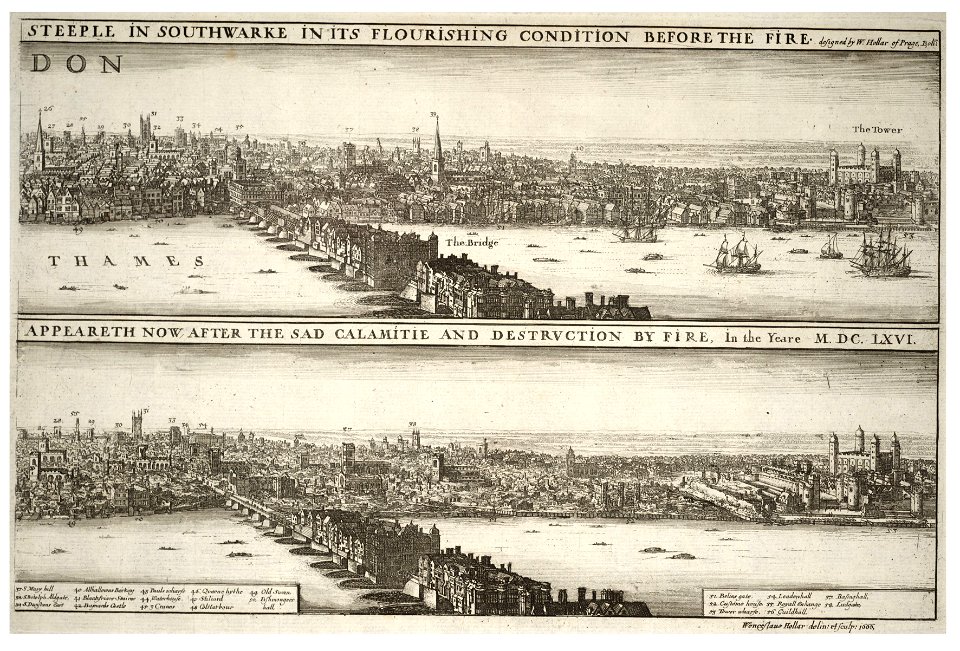 Wenceslas Hollar - London before and after the fire (State 1) 2
