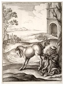 Wenceslas Hollar - The lion and the horse 2. Free illustration for personal and commercial use.