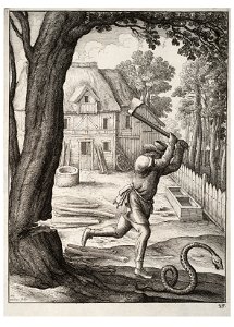 Wenceslas Hollar - The peasant and the snake. Free illustration for personal and commercial use.