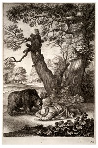 Wenceslas Hollar - The foresters and the bear (State 1)