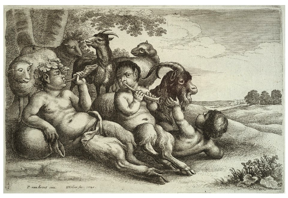 Wenceslas Hollar - Two young satyrs and a boy (State 2)