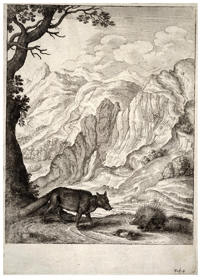 Wenceslas Hollar - The fox and the porcupine (State 2)