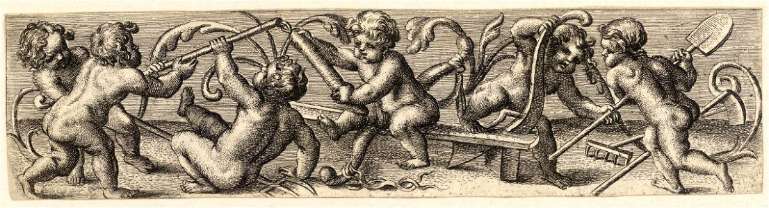 Wenceslas Hollar - Six boys with farm tools (State 1)