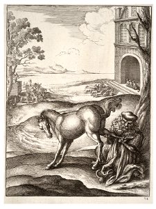 Wenceslas Hollar - The lion and the horse. Free illustration for personal and commercial use.