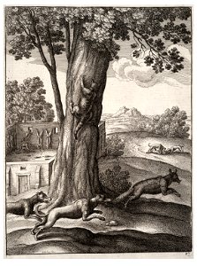 Wenceslas Hollar - The fox and the cat 2. Free illustration for personal and commercial use.