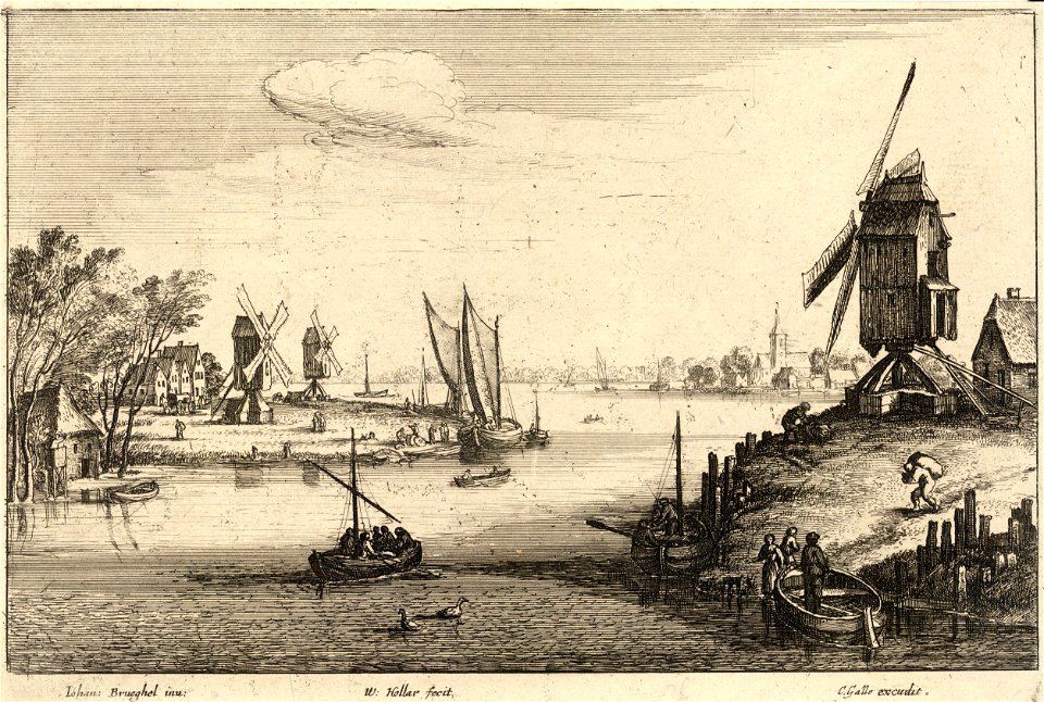 Wenceslas Hollar - The three windmills (Brueghel) (State 2)