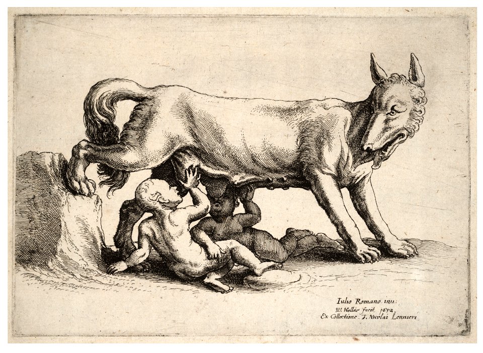 Wenceslas Hollar - Romulus and Remus, after Giulio Romano