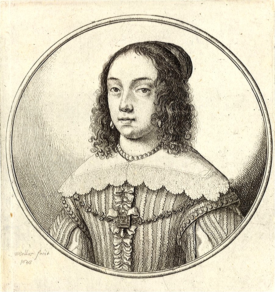 Wenceslas Hollar - Woman with dark curly hair and wide white collar