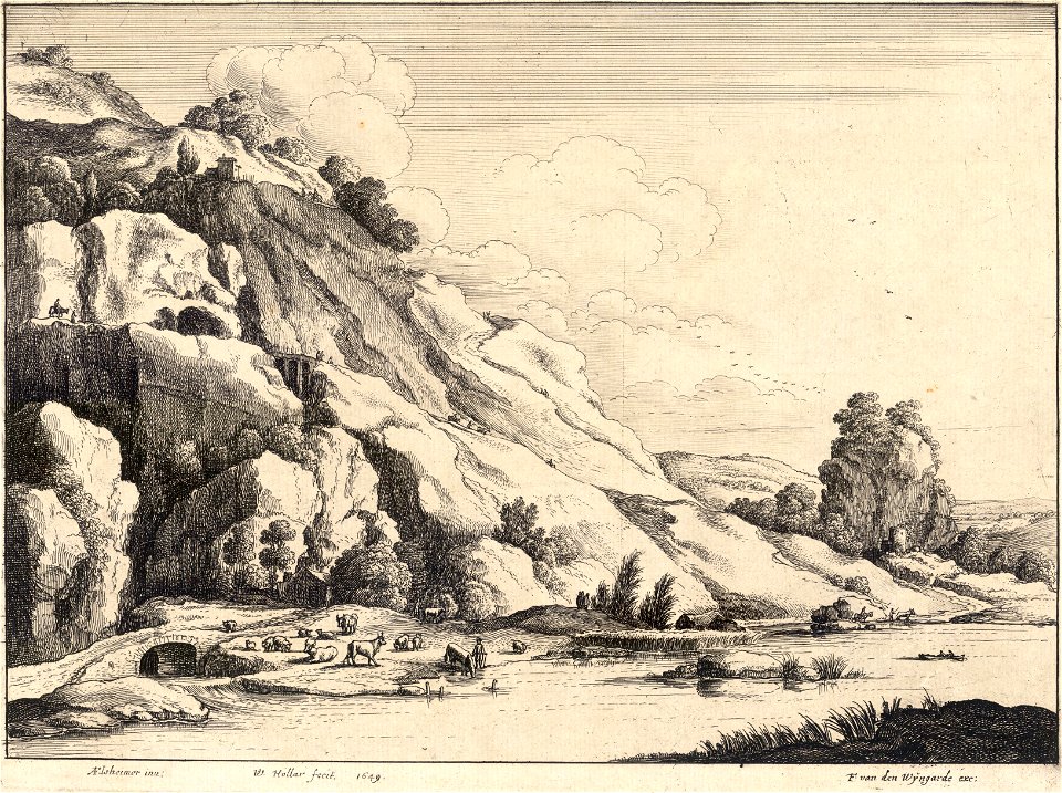 Wenceslas Hollar - The stone bridge (Elsheimer) (State 2)