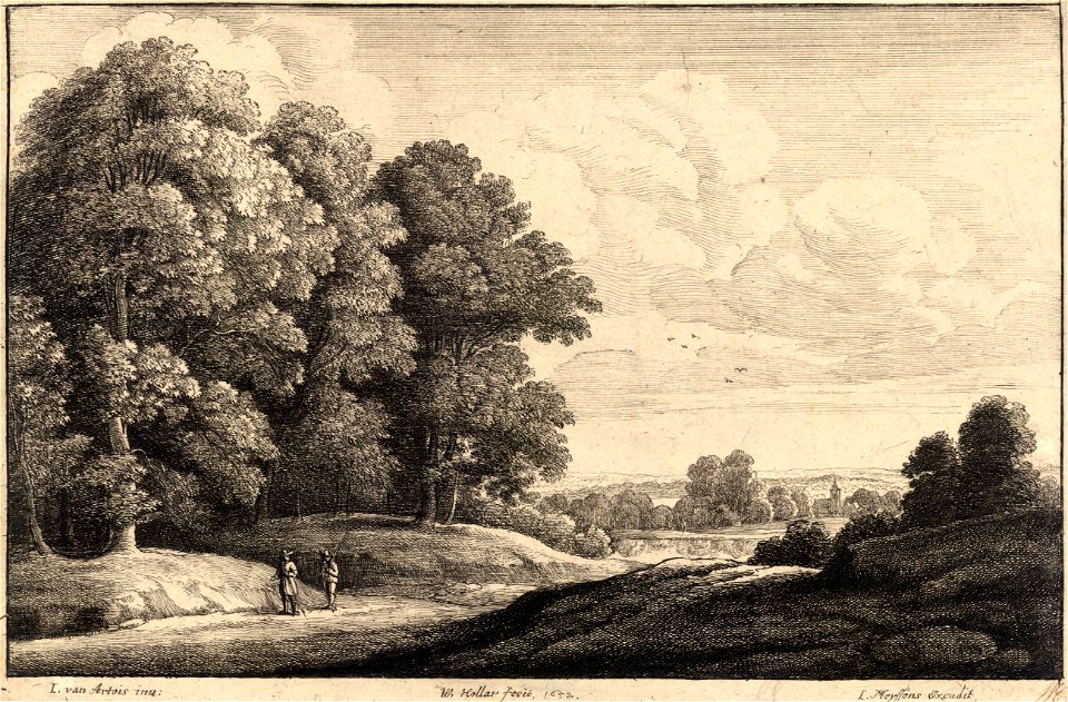 Wenceslas Hollar - Two men beside a wood (Jacques van Artois) (State 1)