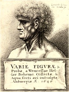 Wenceslas Hollar - Title page cartouche to A catalogue of the drawings of Leonardo (1645) (State 1)