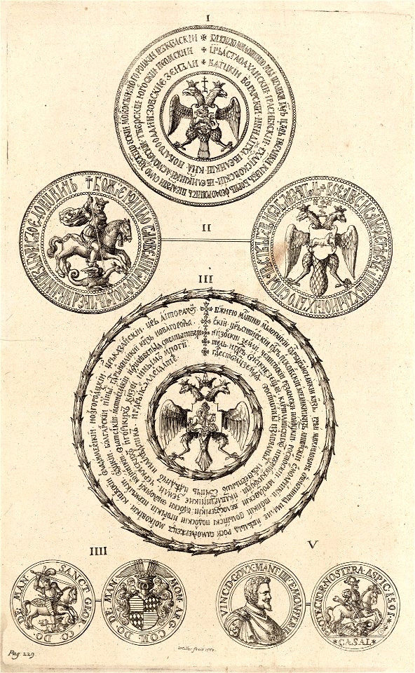 Wenceslas Hollar - Three Russian seals and two medals (State 2)