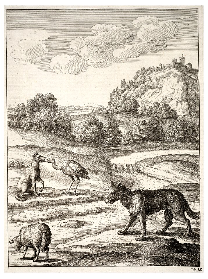 Wenceslas Hollar - The wolf, the lamb, and the crane 2