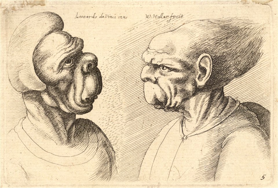 Wenceslas Hollar - Two deformed heads with long lips (State 2)