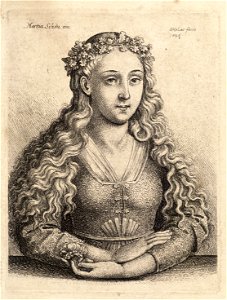 Wenceslas Hollar - Woman with a wreath of oak leaves, after Schongauer (State 1)