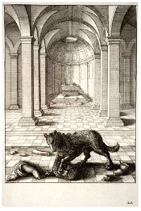 Wenceslas Hollar - The wolf and the statue 2. Free illustration for personal and commercial use.