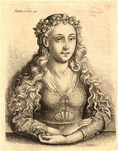 Wenceslas Hollar - Woman with a wreath of oak leaves, after Schongauer (State 3)