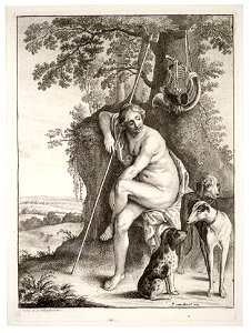 Wenceslas Hollar - Seated huntress, after Avont (State 3). Free illustration for personal and commercial use.