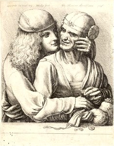 Wenceslas Hollar - Youth caressing a woman. Free illustration for personal and commercial use.