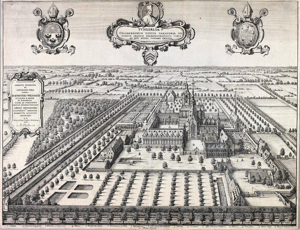 Wenzel Hollar (after Leo van Heil) - Tongerlo Abbey in bird's eye perspective