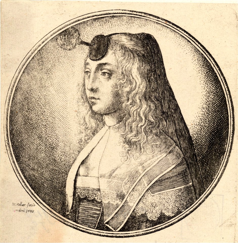 Wenceslas Hollar - Woman with wavy hair and veil (State 2)