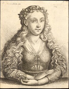 Wenceslas Hollar - Woman with a wreath of oak leaves, after Schongauer (State 6)
