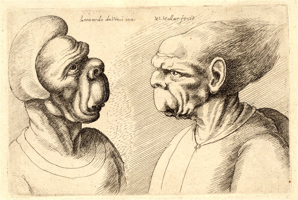 Wenceslas Hollar - Two deformed heads with long lips (State 1)