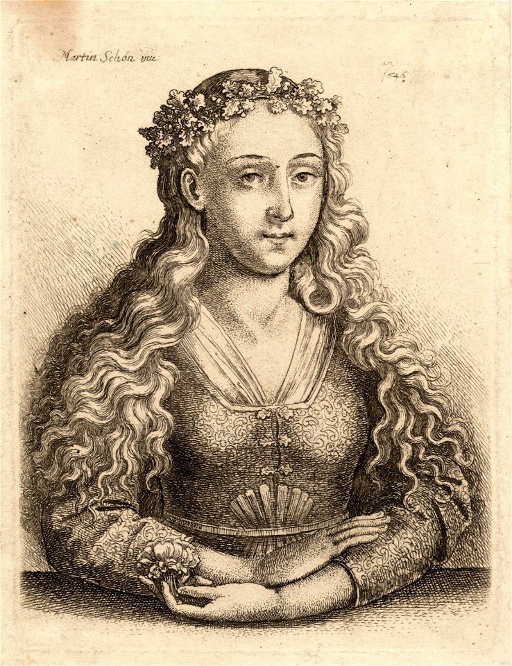 Wenceslas Hollar - Woman with a wreath of oak leaves, after Schongauer (State 5)