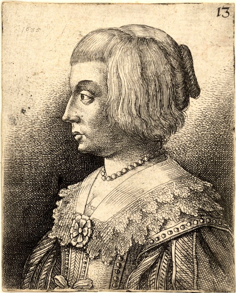 Wenceslas Hollar - Young woman with lace collar and rosettes (State 2)