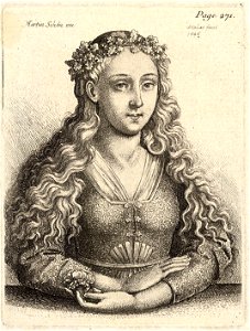 Wenceslas Hollar - Woman with a wreath of oak leaves, after Schongauer (State 2)