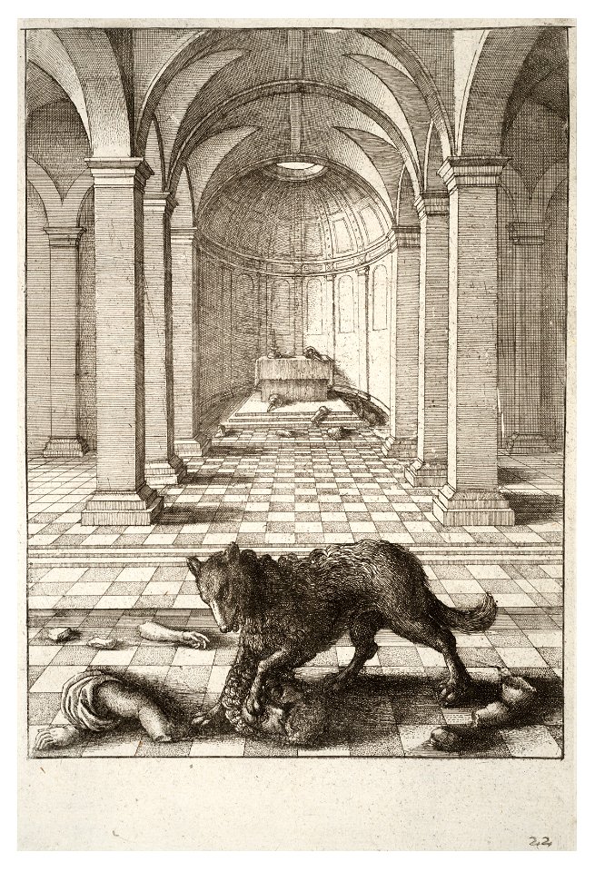 Wenceslas Hollar - The wolf and the statue