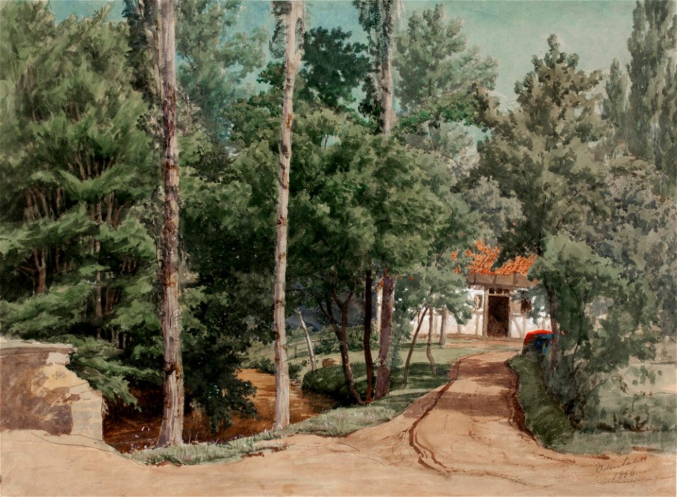 Werner Holmberg - Ristikkorakennus lehtimetsän ympäröimänä - A I 470-70 - Finnish National Gallery