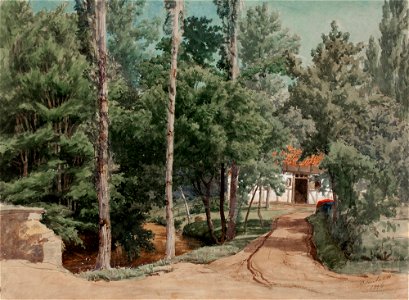 Werner Holmberg - Ristikkorakennus lehtimetsän ympäröimänä - A I 470-70 - Finnish National Gallery