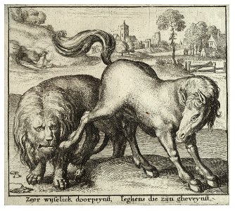 Wenceslas Hollar - The lion and the stallion. Free illustration for personal and commercial use.