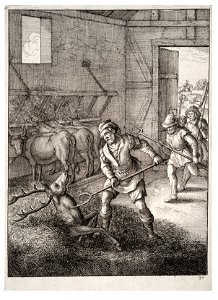 Wenceslas Hollar - The stag in the cowshed. Free illustration for personal and commercial use.