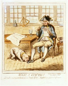 What a Cur 'tis! Done from an original drawing by a British Officer - and published as a Guide to Preferment (caricature) RMG PW3717