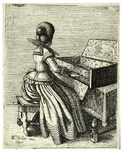 Wenceslas Hollar - Woman playing a clavichord. Free illustration for personal and commercial use.