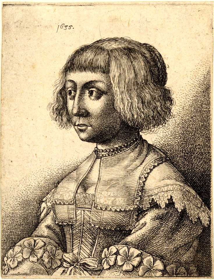 Wenceslas Hollar - Young woman with rosettes on her sleeves (State 1)