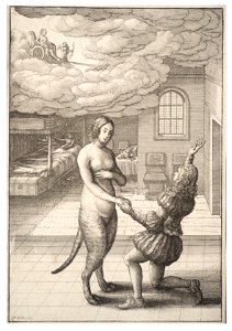 Wenceslas Hollar - The young man and the cat bride 2. Free illustration for personal and commercial use.