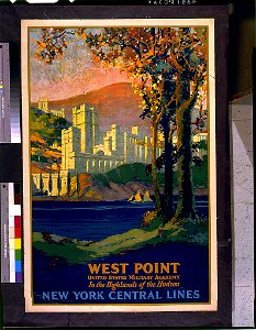 West Point, United States Military Academy, in the highlands of the Hudson. New York Central Lines - Frank Hazell. LCCN94504463. Free illustration for personal and commercial use.