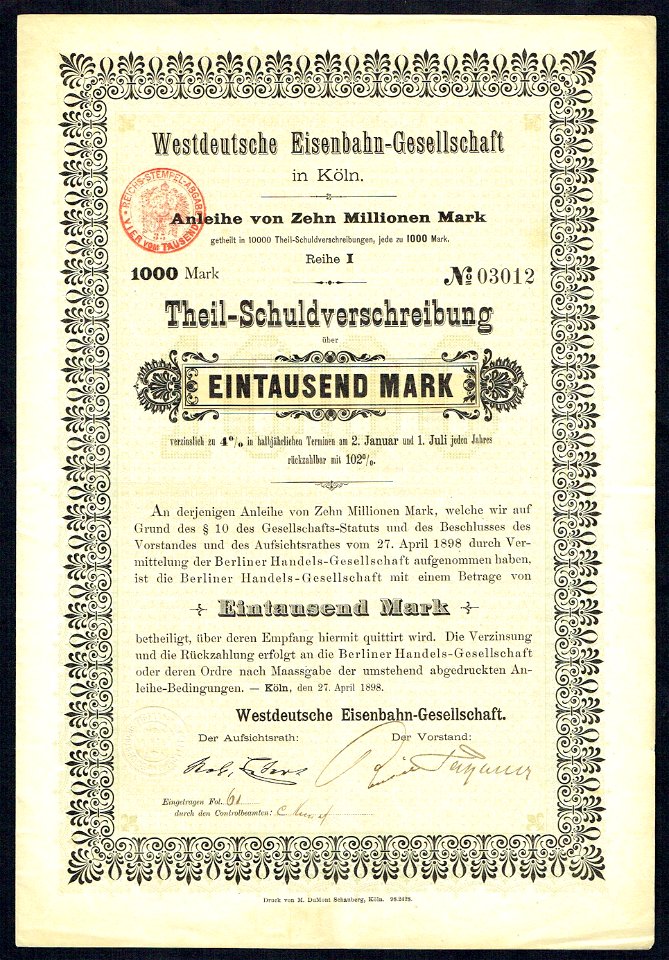 Westdeutsche Eisenbahn-Gesellschaft 1898