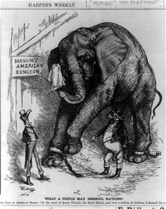 What a trifle may embroil nations! British lion to American eagle, In the name of Queen Victoria, the royal family, and over a million of children, I demand his release. - Th. Nast. LCCN2002706217