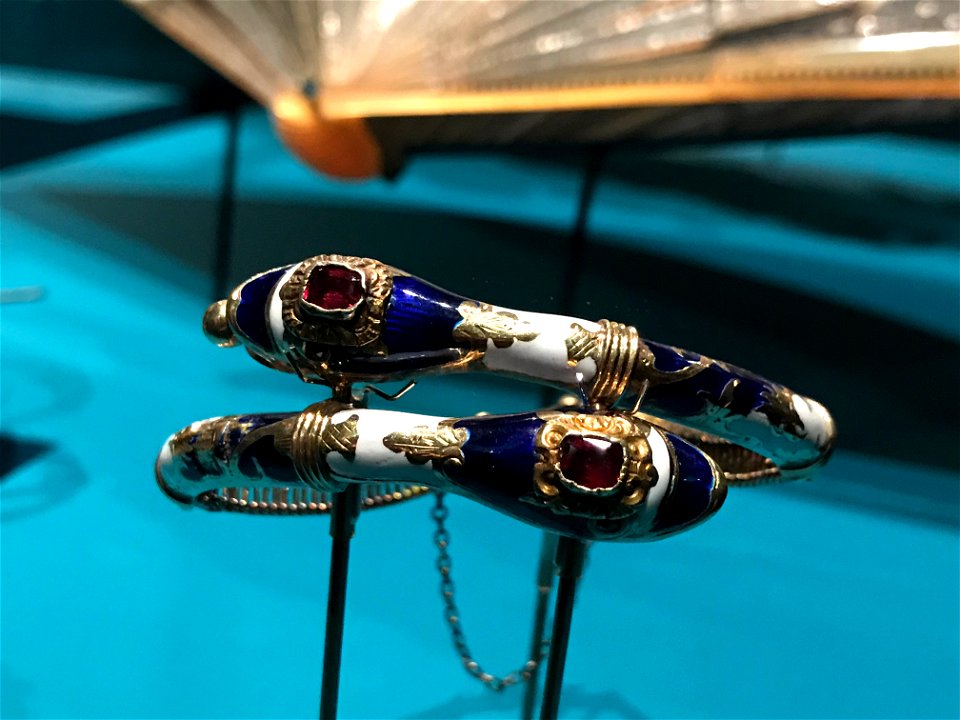 White and blue enamel and ruby bracelet