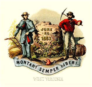 West Virginia state coat of arms (illustrated, 1876). Free illustration for personal and commercial use.