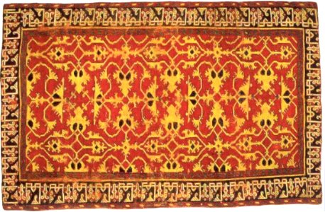 Western Anatolian knotted woll carpet with 'Lotto' patern, 16th century, Saint Louis Art Museum. Free illustration for personal and commercial use.