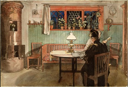 When the Children have Gone to Bed. From A Home (26 watercolours) (Carl Larsson) - Nationalmuseum - 24207. Free illustration for personal and commercial use.