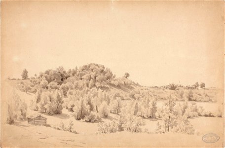 Werner Holmberg - Metsäinen kukkula, järvi ja maalaistalo - A I 98-5 - Finnish National Gallery