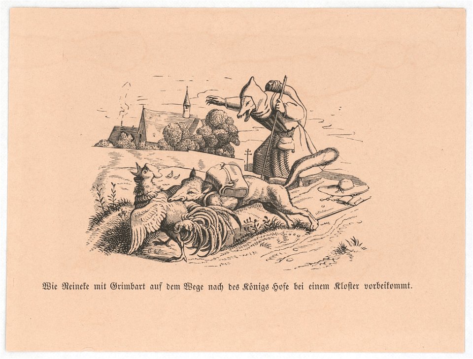 Wie Reineke mit Grimbart auf dem Wege nach des Königs Hofe bei einem Kloster vorbeikommt LCCN2017660131