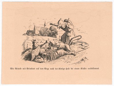 Wie Reineke mit Grimbart auf dem Wege nach des Königs Hofe bei einem Kloster vorbeikommt LCCN2017660131