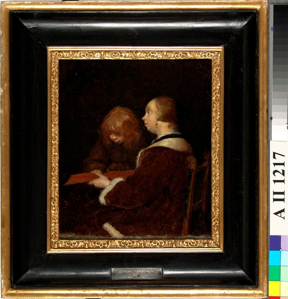 Maria Wiik - Lukuopetus, kopio Ter Borchin mukaan - A II 1217 - Finnish National Gallery